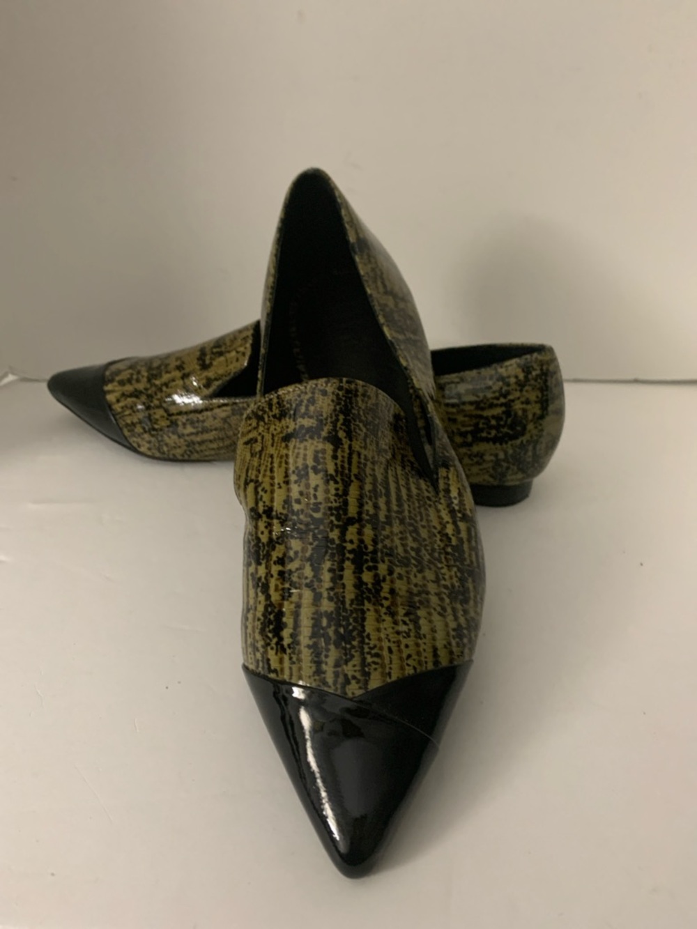 Tibi Olive Green and Black Pointed Slip-On Loafer
